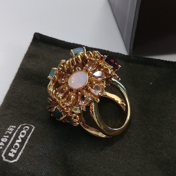 NWOT Coach Multi Stone Floral Cluster Cocktail Ring - Picture 6 of 10